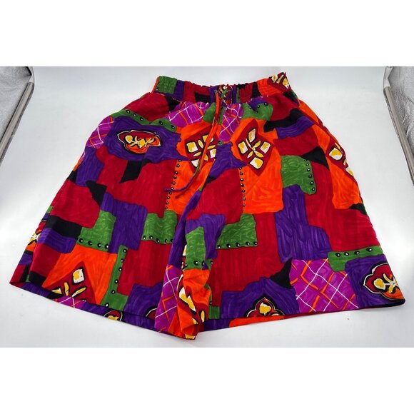 Maggie Sweet Colorful Abstract Patterned Shorts S Polyester Elastic Waist USA-Ma - Picture 1 of 4